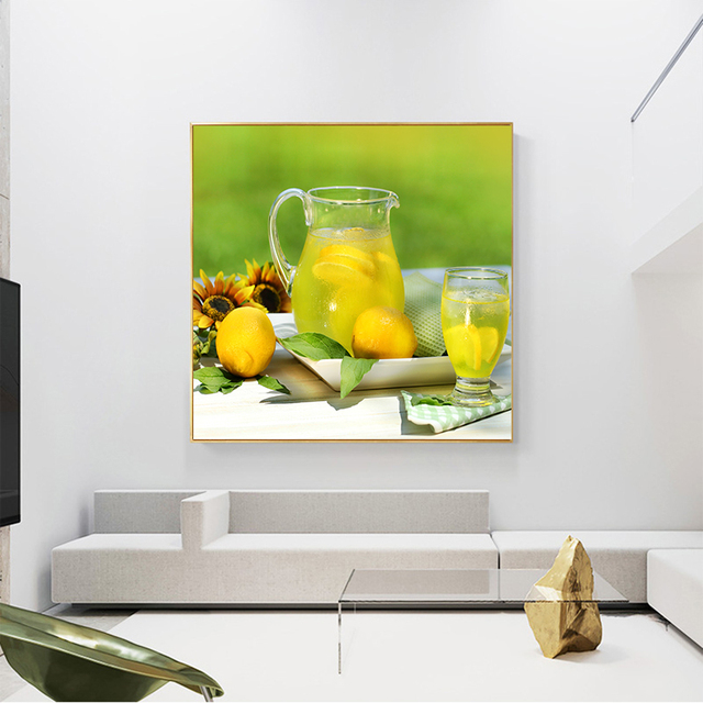 Obraz na płótnie modularny, zielone owoce limonka cytryna, kawa, kwiaty - sztuka do dekoracji wnętrz - Wianko - 7