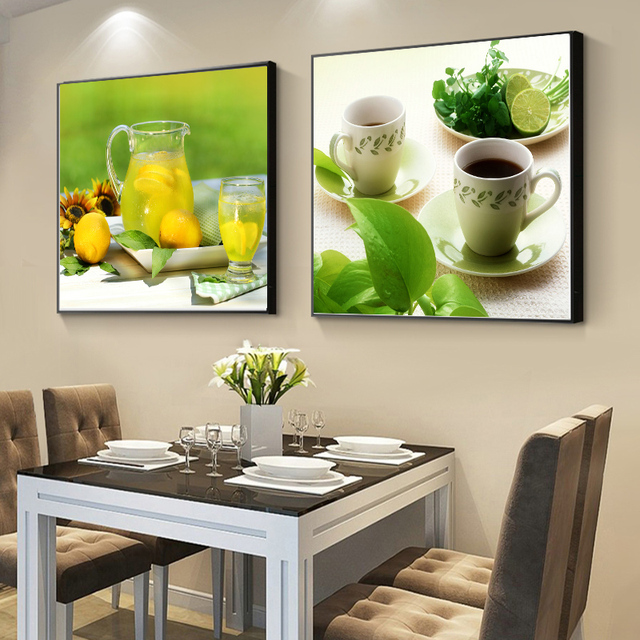 Obraz na płótnie modularny, zielone owoce limonka cytryna, kawa, kwiaty - sztuka do dekoracji wnętrz - Wianko - 6