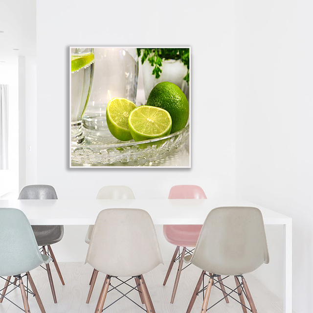 Obraz na płótnie modularny, zielone owoce limonka cytryna, kawa, kwiaty - sztuka do dekoracji wnętrz - Wianko - 8