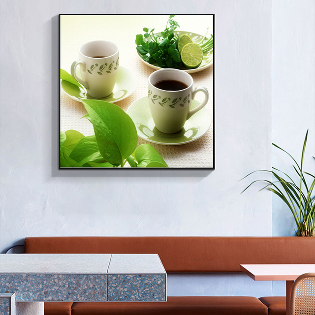 Obraz na płótnie modularny, zielone owoce limonka cytryna, kawa, kwiaty - sztuka do dekoracji wnętrz - Wianko - 9
