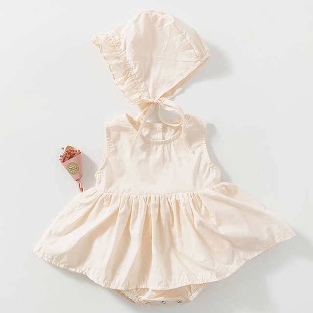 Romper Engepapa letni maluch dziewczynka - jednolity kolor księżniczka sukienka + kapelusz - noworodka dziewczyny kombinezon - Wianko - 3