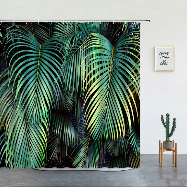 Zasłona prysznicowa zielona z liściastym nadrukiem, wodoodporna tkanina, trwałe rośliny poliestrowe dla łazienki - Wianko - 8