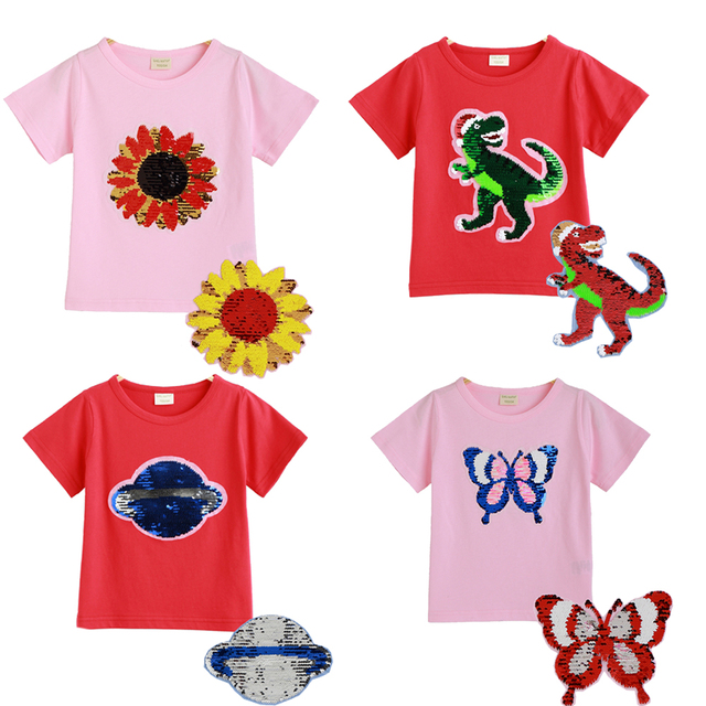 Letnia dziewczynka - koszulka ze zmieniającym się wzorem dinozaura - bawełna - dziecięca odzież casual - T-shirt dla dzieci - Wianko - 2