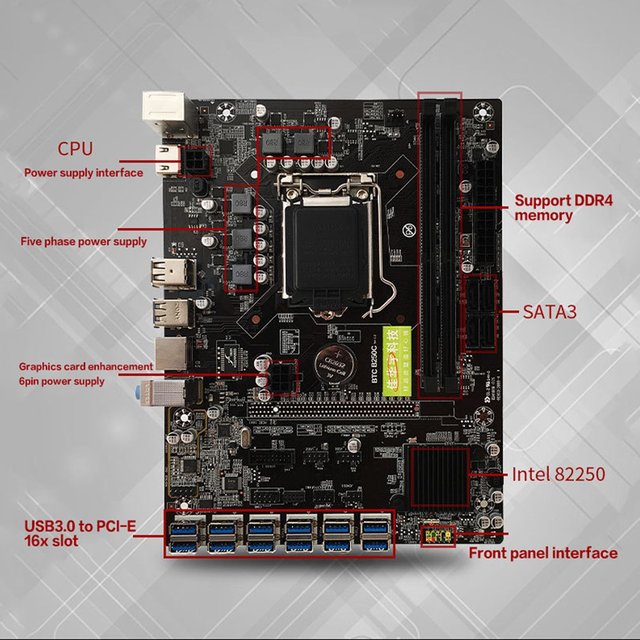 Maszyna górnicza BTC B250C - płyta główna ATX LGA1151 z 12 gniazdami kart graficznych, USB3.0 i interfejsem PCI-E - Intel 1151 B250 - Wianko - 8