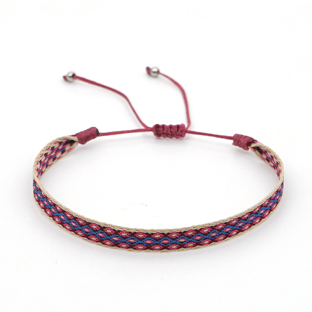 Czeski tybetański ręcznie tkany, regulowany bransoletka z tasiemką, posrebrzany mankiet Bangle - biżuteria etniczna - Wianko - 3