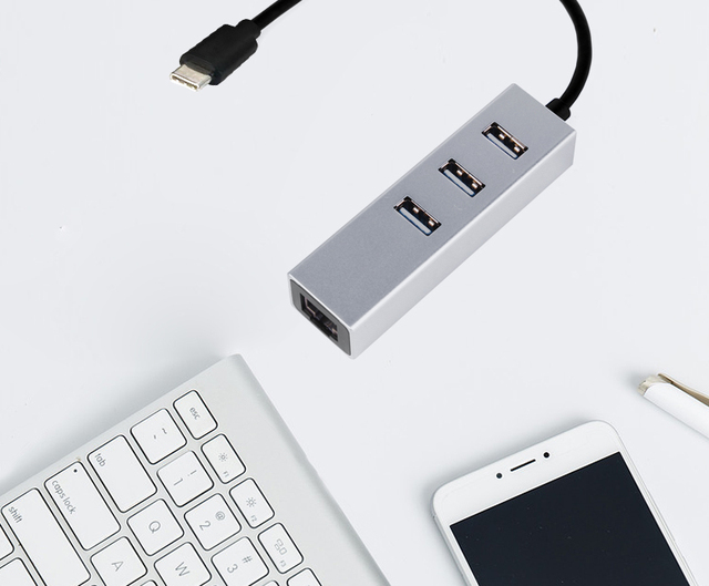Hub USB OFCCOM 3-portowy USB C z adapterem splitter USB C, RJ45 Ethernet 10/100Mbps, dla MacBooka Pro i tabletów PC z USB-C - Wianko - 6