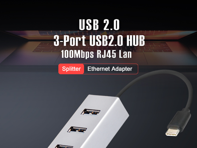 Hub USB OFCCOM 3-portowy USB C z adapterem splitter USB C, RJ45 Ethernet 10/100Mbps, dla MacBooka Pro i tabletów PC z USB-C - Wianko - 1