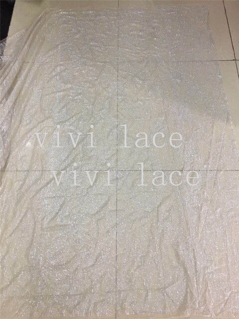 Materiał na suknię ślubną - 8 metrów nowej, wysokiej jakości tkaniny z afrykańskim wzorem brokatu w proszku srebrnego na siatce offwhite (NE013) - Wianko - 4
