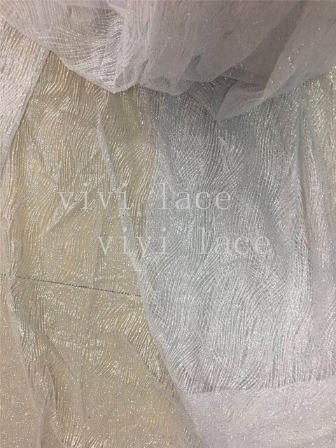 Materiał na suknię ślubną - 8 metrów nowej, wysokiej jakości tkaniny z afrykańskim wzorem brokatu w proszku srebrnego na siatce offwhite (NE013) - Wianko - 8