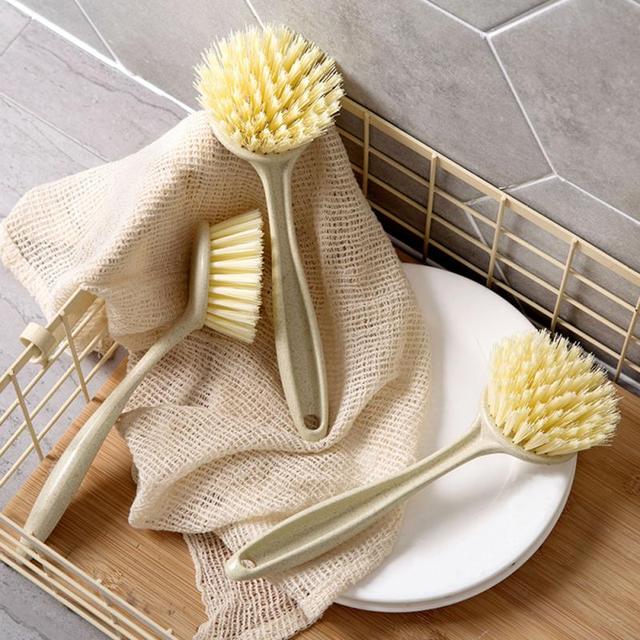 Wielofunkcyjne naczynie kuchenne z długą rączką do czyszczenia - szczotka miska do oczyszczania słomy pszennej - Wianko - 4