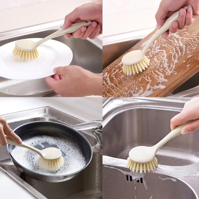 Wielofunkcyjne naczynie kuchenne z długą rączką do czyszczenia - szczotka miska do oczyszczania słomy pszennej - Wianko - 2