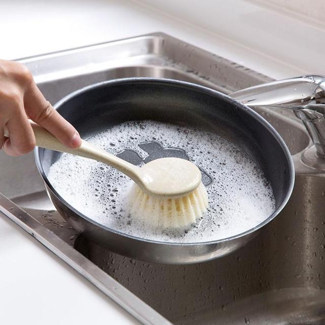 Wielofunkcyjne naczynie kuchenne z długą rączką do czyszczenia - szczotka miska do oczyszczania słomy pszennej - Wianko - 5