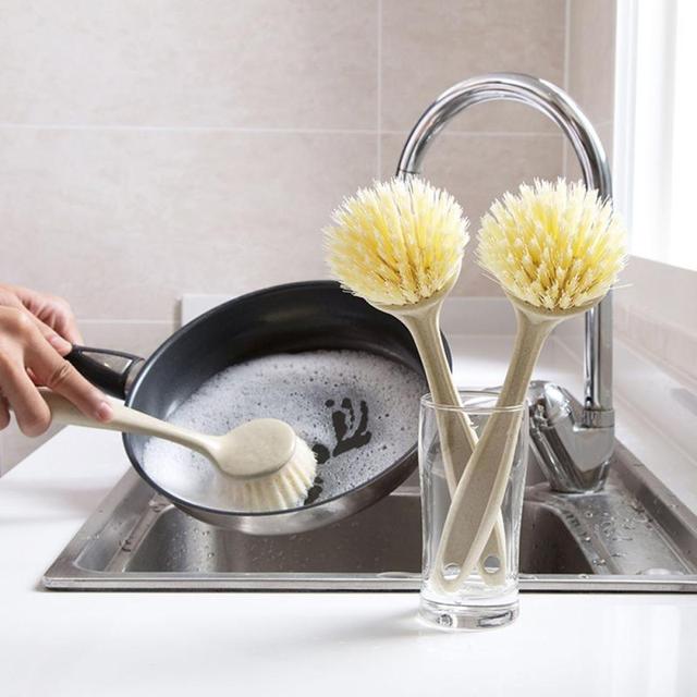 Wielofunkcyjne naczynie kuchenne z długą rączką do czyszczenia - szczotka miska do oczyszczania słomy pszennej - Wianko - 7