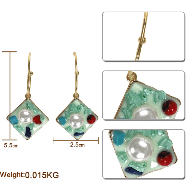 Geometryczne kolczyki wiszące z koralikami i trójkątami - damska biżuteria Vintage - Wianko - 2