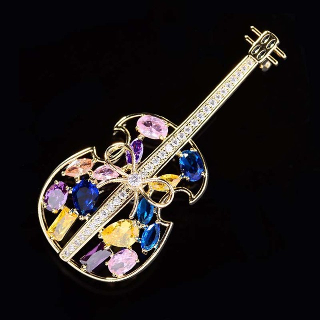 Luksusowa musująca gitara broszka damska z kolorowymi kamieniami - wysoka jakość, zestawienie na zimową odzież - Wianko - 5