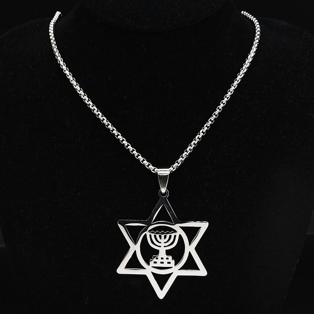 Naszyjnik z wisiorkiem Menora - Magen David - Judaica - Hebrajski - Izrael - Lampa Hanukkah - Stal nierdzewna - Wianko - 22