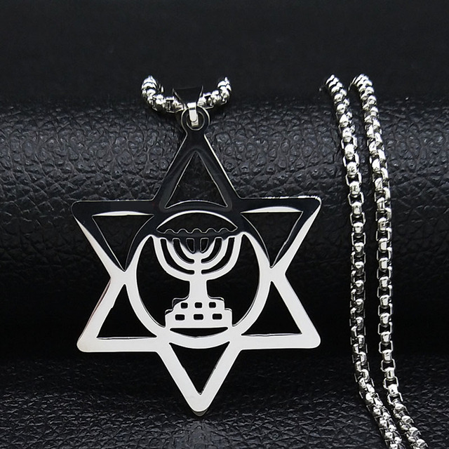 Naszyjnik z wisiorkiem Menora - Magen David - Judaica - Hebrajski - Izrael - Lampa Hanukkah - Stal nierdzewna - Wianko - 24