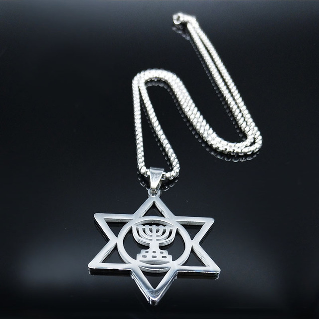 Naszyjnik z wisiorkiem Menora - Magen David - Judaica - Hebrajski - Izrael - Lampa Hanukkah - Stal nierdzewna - Wianko - 23