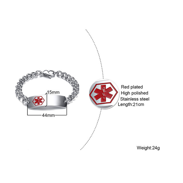 Bransoletka medyczna ze stali nierdzewnej SIZZZ 21CM dla mężczyzn - Wianko - 6