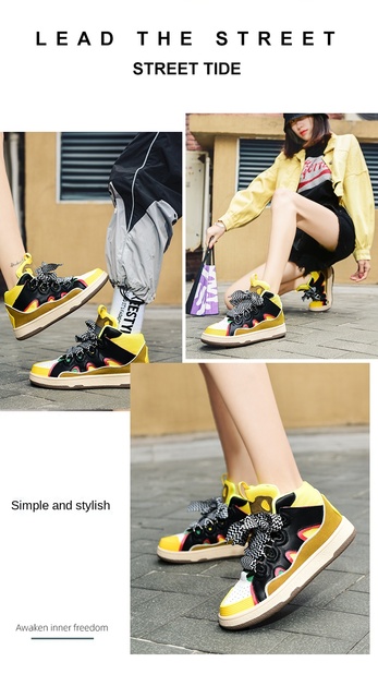 Trampki Superstar damsko-męskie platforma koronka żółte, buty zapatillas, deskorolka - Skateboarding - Wianko - 18