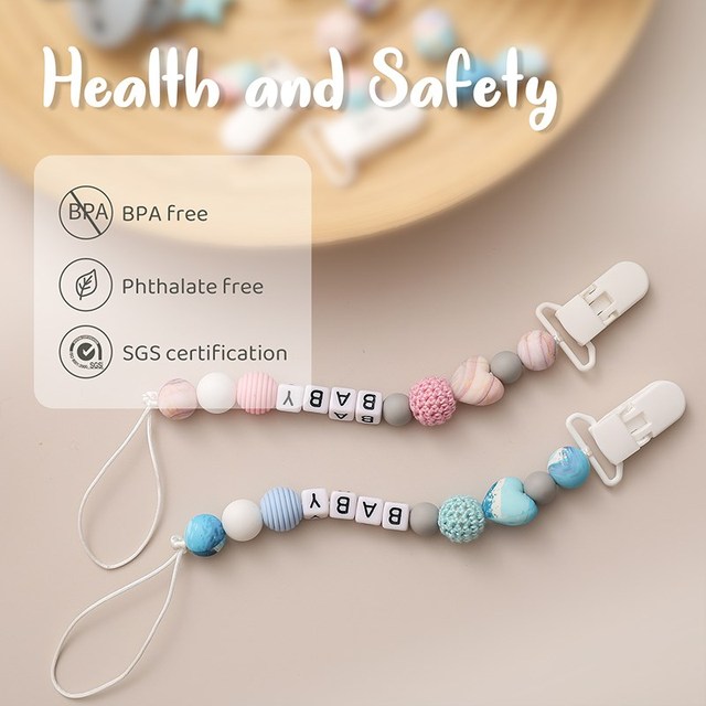Smoczek dla niemowląt - personalizowany łańcuszek z klamerką i silikonowym uchwytem ząbkowym - Wianko - 3