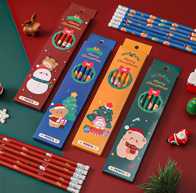Zestaw 6 ołówków z gumką Christmas Boxed Kawaii dla dzieci - pisanie, rysowanie, szkicowanie - HB - Wianko - 1