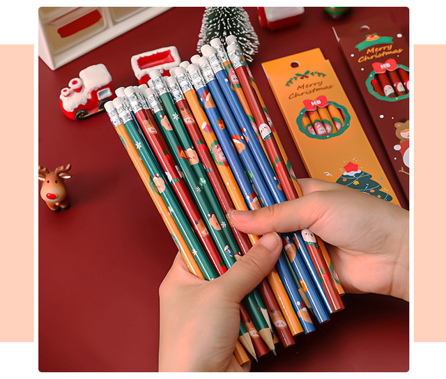 Zestaw 6 ołówków z gumką Christmas Boxed Kawaii dla dzieci - pisanie, rysowanie, szkicowanie - HB - Wianko - 5