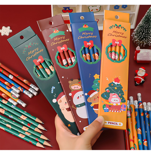 Zestaw 6 ołówków z gumką Christmas Boxed Kawaii dla dzieci - pisanie, rysowanie, szkicowanie - HB - Wianko - 9