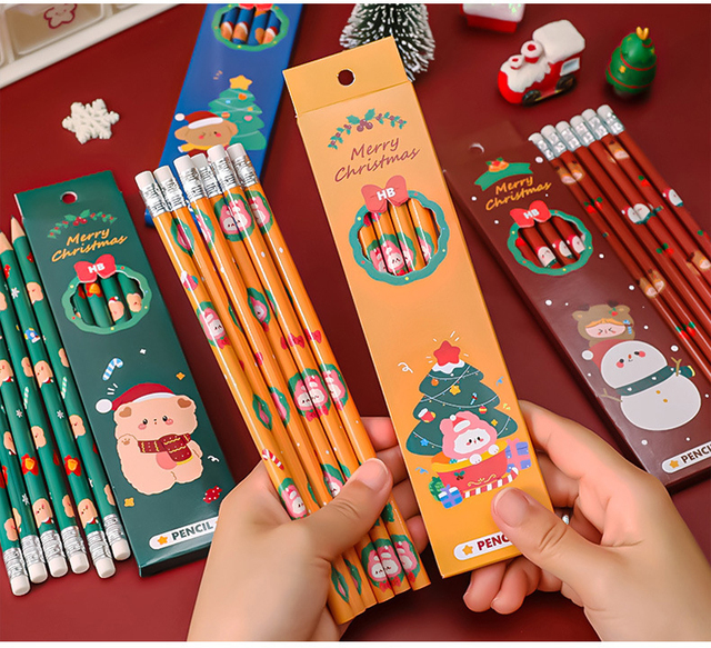 Zestaw 6 ołówków z gumką Christmas Boxed Kawaii dla dzieci - pisanie, rysowanie, szkicowanie - HB - Wianko - 4