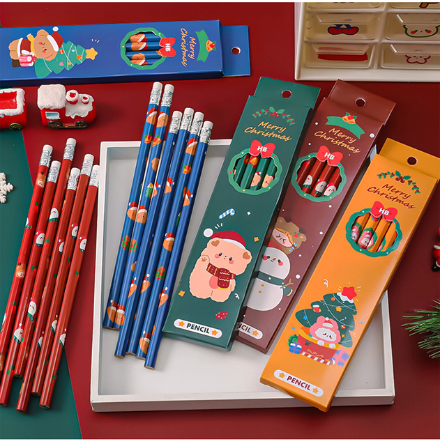 Zestaw 6 ołówków z gumką Christmas Boxed Kawaii dla dzieci - pisanie, rysowanie, szkicowanie - HB - Wianko - 3