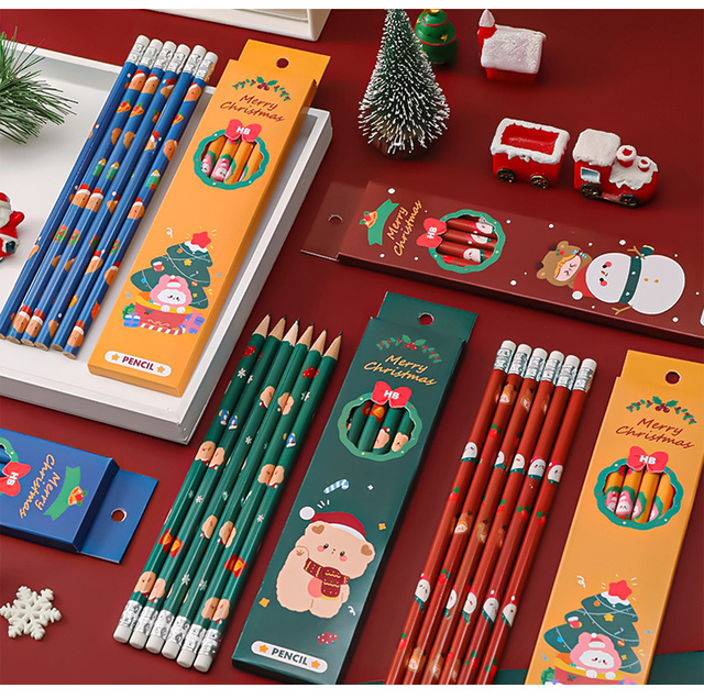 Zestaw 6 ołówków z gumką Christmas Boxed Kawaii dla dzieci - pisanie, rysowanie, szkicowanie - HB - Wianko - 8
