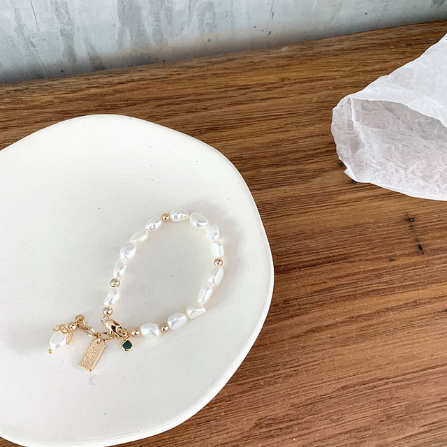 Bransoletka złota linka z nieregularną naturalną perłą i kryształowym kulkami, HUANZHI 2019 - Wianko - 8