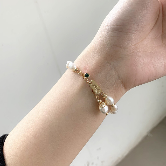 Bransoletka złota linka z nieregularną naturalną perłą i kryształowym kulkami, HUANZHI 2019 - Wianko - 5