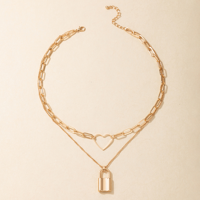 Naszyjnik do zamka na klucz ze stopem w stylu Bohemia z geometrycznym wzorem serca i kubańskim łańcuszkiem dla kobiet - damska biżuteria kołnierz - Wianko - 3