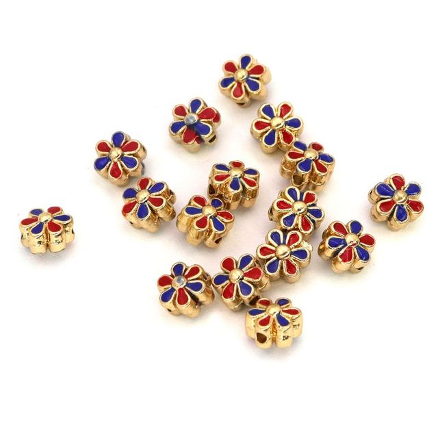 Złote emaliowane koraliki okrągłe naszyjnik DIY bransoletka biżuteria handmade TYBET, czerwone niebieskie kwiatowe akcesoria - hurtownia - Wianko - 16
