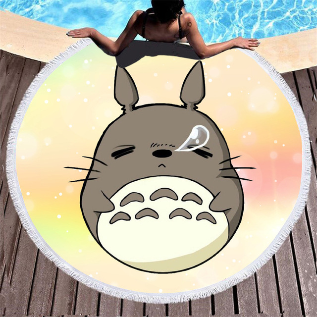 Ręcznik plażowy Totoro Anime 3D, okrągły, duża wanna, wydrukowany na tkaninie z mikrofibry, 150cm, mata piknikowa i dekoracja domowa - Wianko - 5