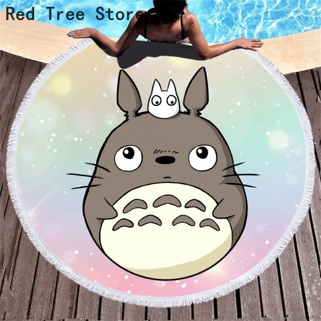 Ręcznik plażowy Totoro Anime 3D, okrągły, duża wanna, wydrukowany na tkaninie z mikrofibry, 150cm, mata piknikowa i dekoracja domowa - Wianko - 2