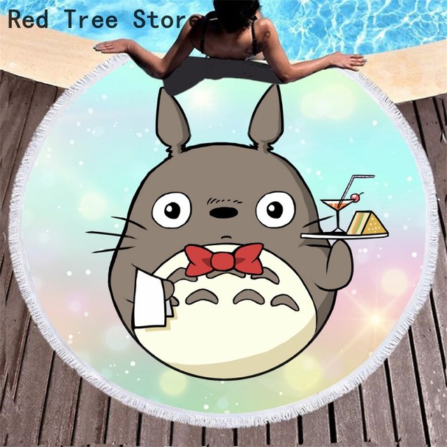 Ręcznik plażowy Totoro Anime 3D, okrągły, duża wanna, wydrukowany na tkaninie z mikrofibry, 150cm, mata piknikowa i dekoracja domowa - Wianko - 4