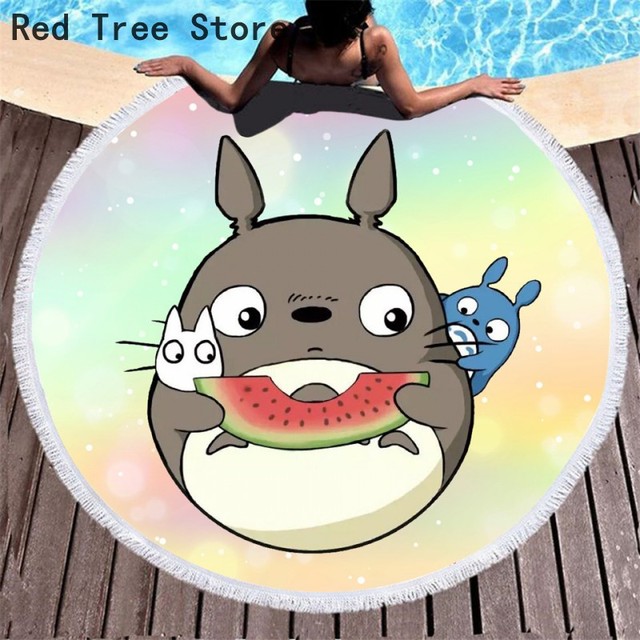 Ręcznik plażowy Totoro Anime 3D, okrągły, duża wanna, wydrukowany na tkaninie z mikrofibry, 150cm, mata piknikowa i dekoracja domowa - Wianko - 1