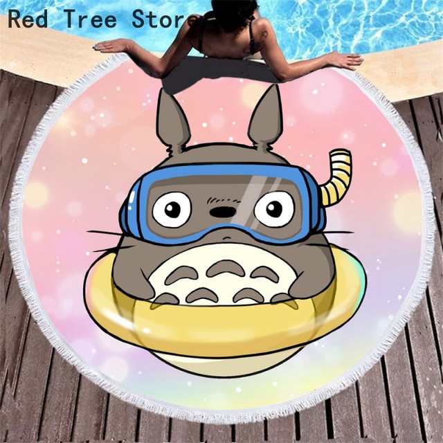 Ręcznik plażowy Totoro Anime 3D, okrągły, duża wanna, wydrukowany na tkaninie z mikrofibry, 150cm, mata piknikowa i dekoracja domowa - Wianko - 3