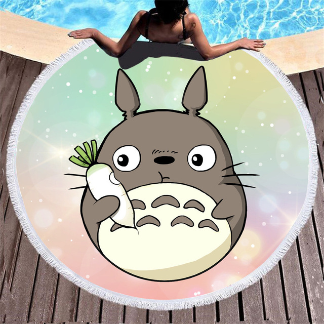 Ręcznik plażowy Totoro Anime 3D, okrągły, duża wanna, wydrukowany na tkaninie z mikrofibry, 150cm, mata piknikowa i dekoracja domowa - Wianko - 6