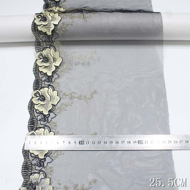 Czarna koronkowa tiulowa tkanina z wysokiej jakości wykończeniem haftowanym ręcznie - 30 jardów - Wianko - 5