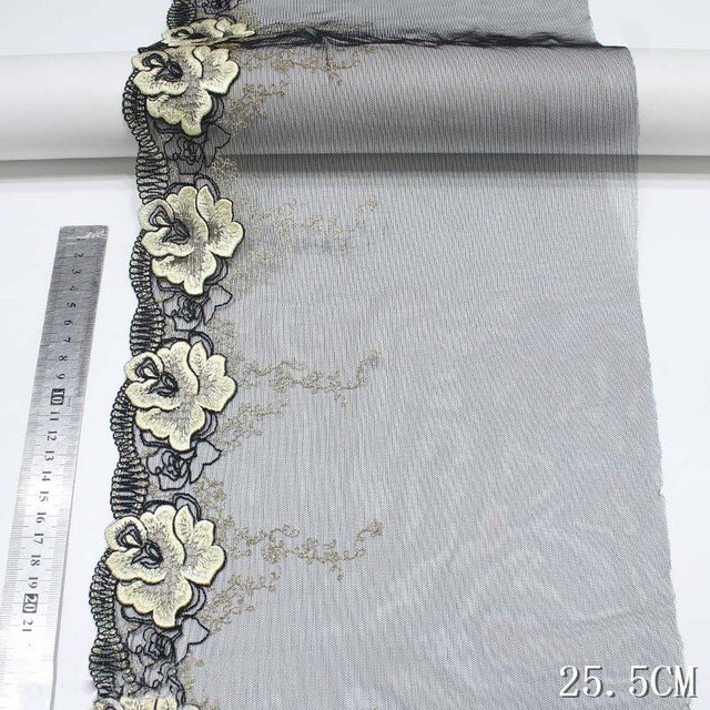 Czarna koronkowa tiulowa tkanina z wysokiej jakości wykończeniem haftowanym ręcznie - 30 jardów - Wianko - 4
