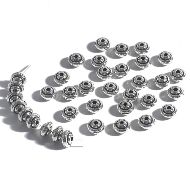 30/50 sztuk tybetańskie antyczne srebrne platerowane metalowe koraliki 6/7mm wzór dystansowe do tworzenia biżuterii DIY - Wianko - 10