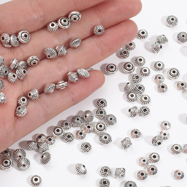 30/50 sztuk tybetańskie antyczne srebrne platerowane metalowe koraliki 6/7mm wzór dystansowe do tworzenia biżuterii DIY - Wianko - 6