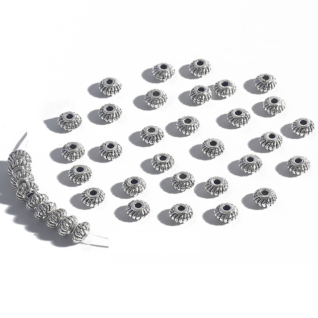 30/50 sztuk tybetańskie antyczne srebrne platerowane metalowe koraliki 6/7mm wzór dystansowe do tworzenia biżuterii DIY - Wianko - 13