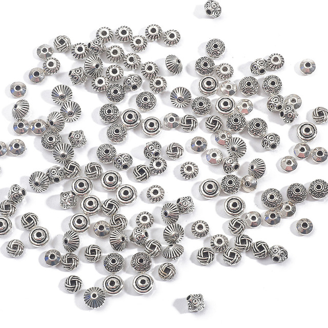30/50 sztuk tybetańskie antyczne srebrne platerowane metalowe koraliki 6/7mm wzór dystansowe do tworzenia biżuterii DIY - Wianko - 2