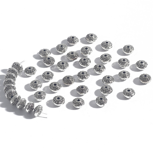 30/50 sztuk tybetańskie antyczne srebrne platerowane metalowe koraliki 6/7mm wzór dystansowe do tworzenia biżuterii DIY - Wianko - 9