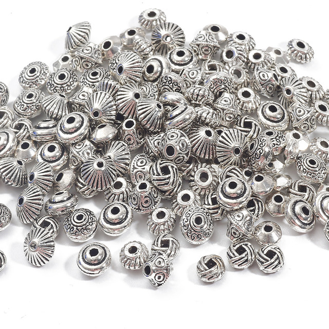 30/50 sztuk tybetańskie antyczne srebrne platerowane metalowe koraliki 6/7mm wzór dystansowe do tworzenia biżuterii DIY - Wianko - 1