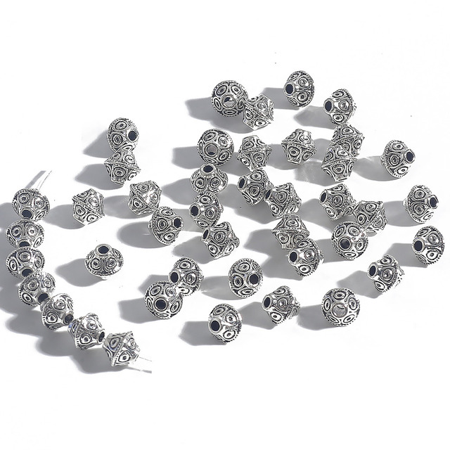30/50 sztuk tybetańskie antyczne srebrne platerowane metalowe koraliki 6/7mm wzór dystansowe do tworzenia biżuterii DIY - Wianko - 8